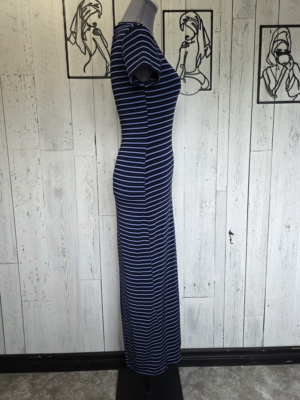 Smart Set Y2K Blue Striped Maxi Dress XS Stretch V-Neck Made in Canada Going Out - Picture 2 of 14